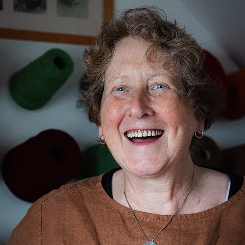Maureen White, Hand Knitting Artisan, portrait for Johnstons of Elgin
