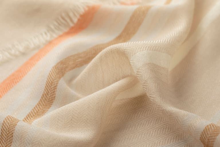 Detail of Johnstons of Elgin Lightweight Scarf with Beige and Orange Stripes