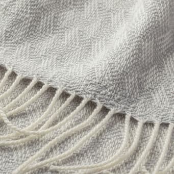 Detail of a Johnstons of Elgin Merino Blanket in Light Grey Lattice weave