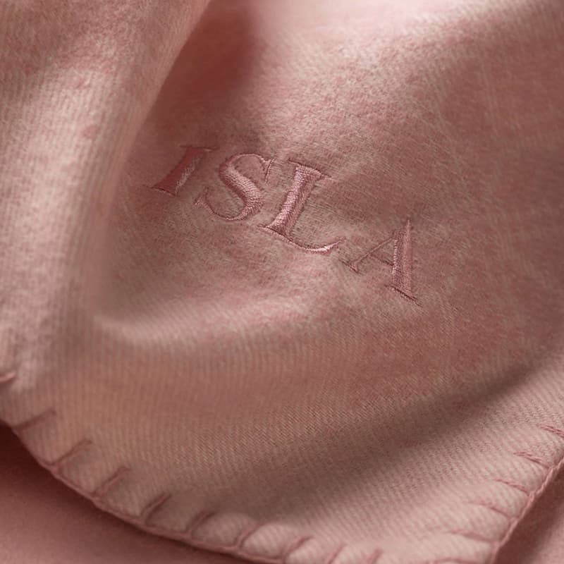 Johnstons of Elgin Cashmere Baby Blanket in Pink with Light pink embroidery of Isla