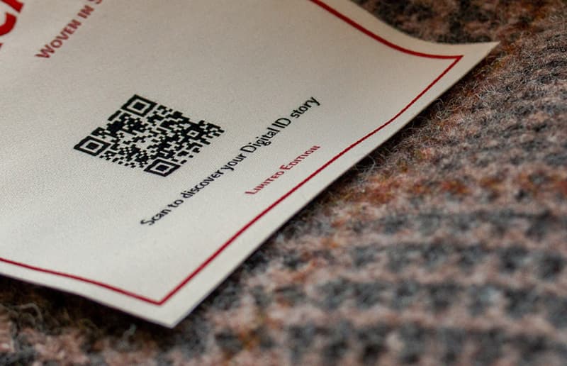 Johnstons of Elgin's ground-breaking Digital ID concept. A QR code provides information about a product's provenance.