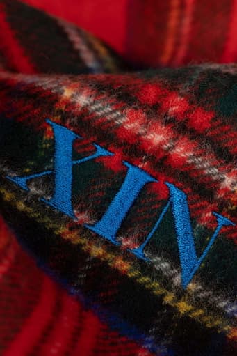 Johnstons of Elgin Royal Stewart Tartan Cashmere Scarf with blue initial embroidery
