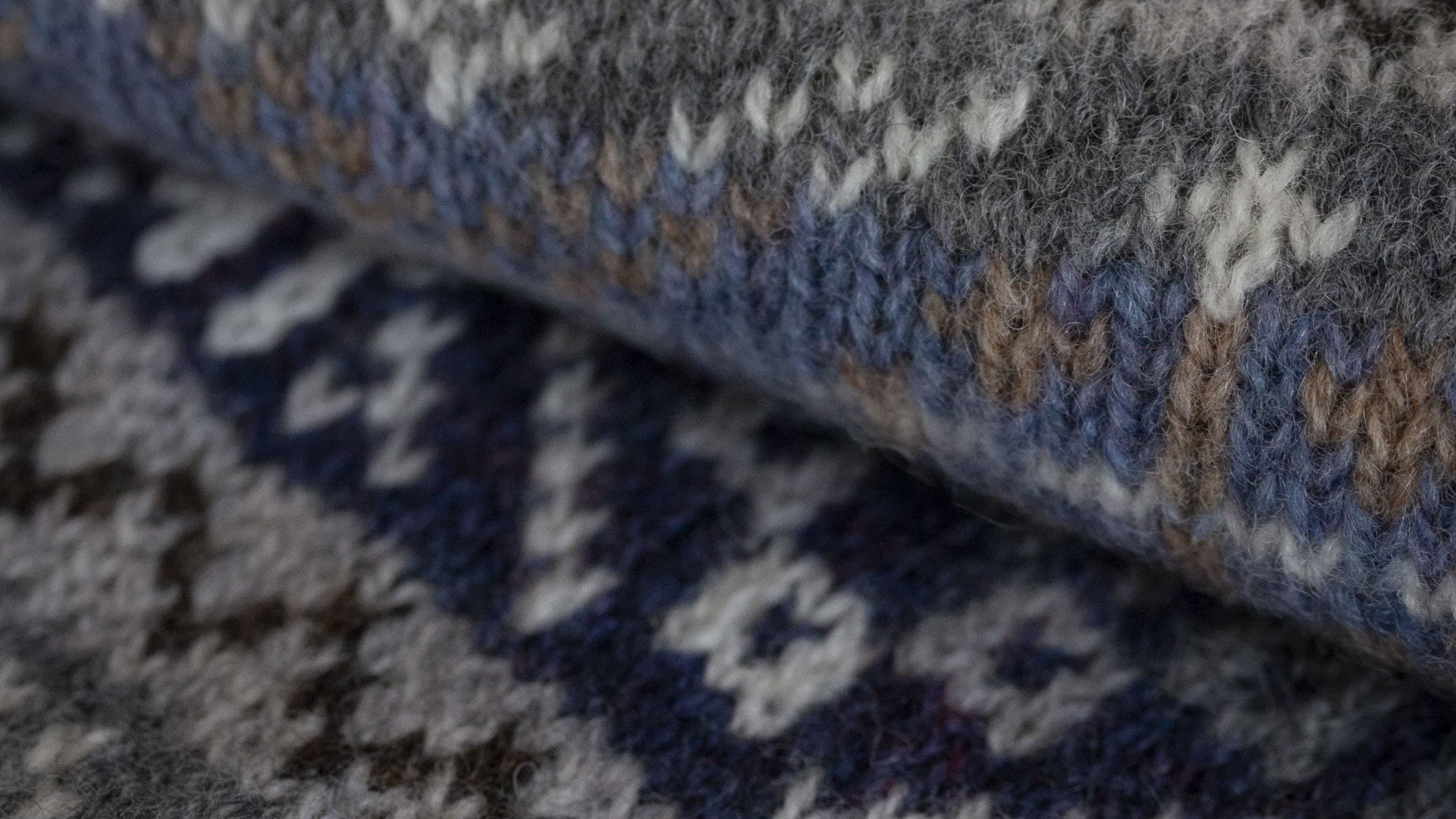Johnstons of Elgin Hand Knitted Wool Fairisle Sweater detail image. Proceeds go to the Longhope Lifeboat service.