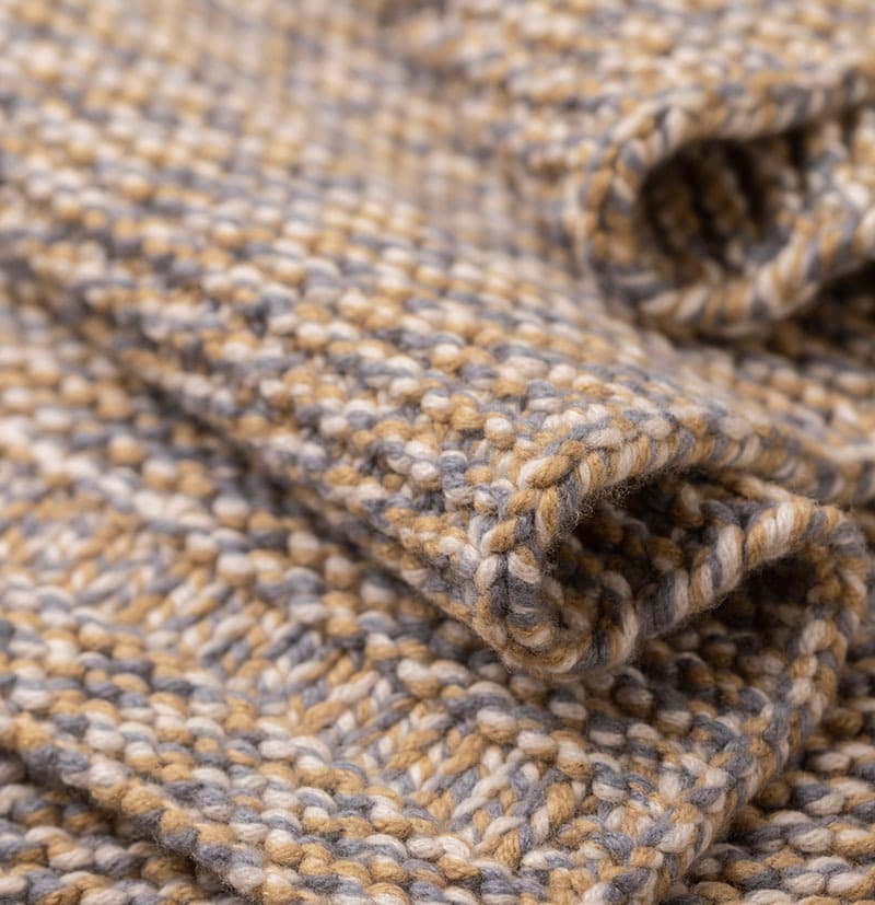 Johnstons of Elgin Camel Crochet Stitch Cashmere Scarf close up detail image