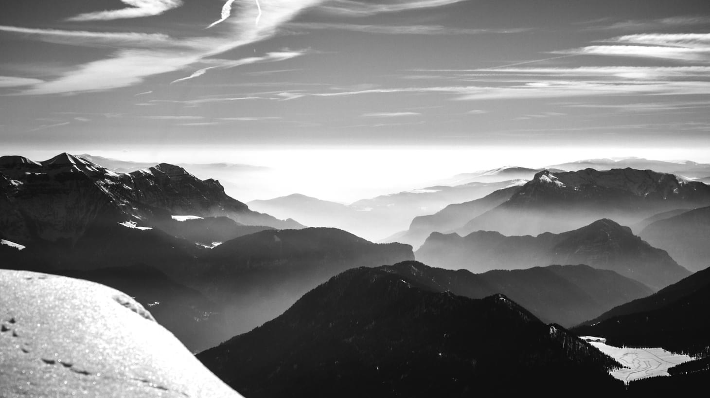 A beautiful black and white photo of a mountain vista