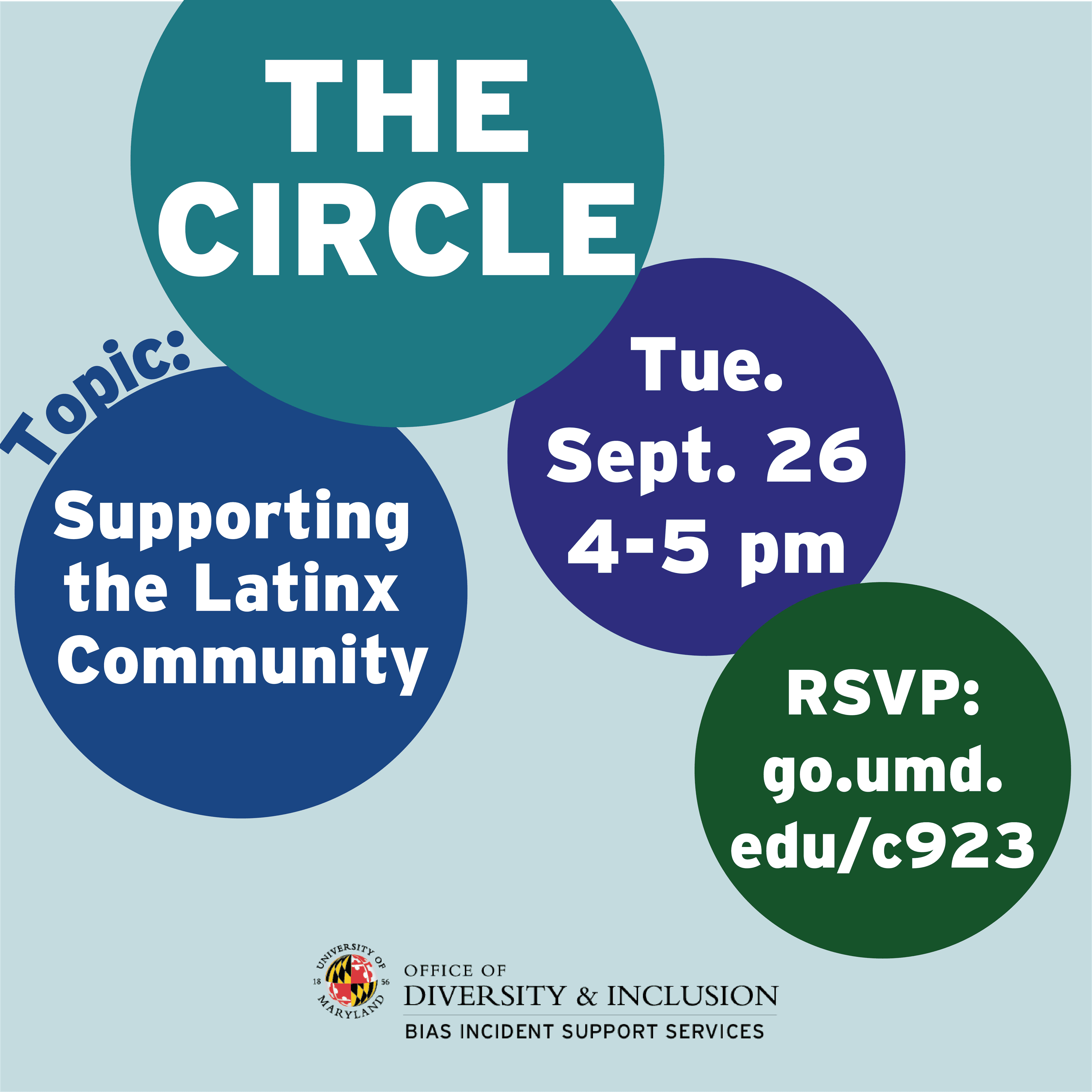Flyer for The Circle Supporting the Latinx Community with an overlapping circle design