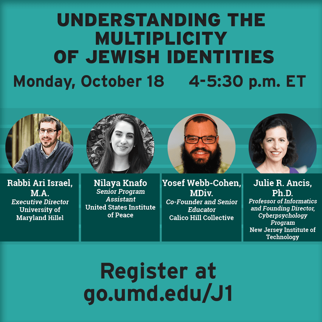 Event flyer for Understanding the Multiplicity of Jewish Identities with portraits of the speakers