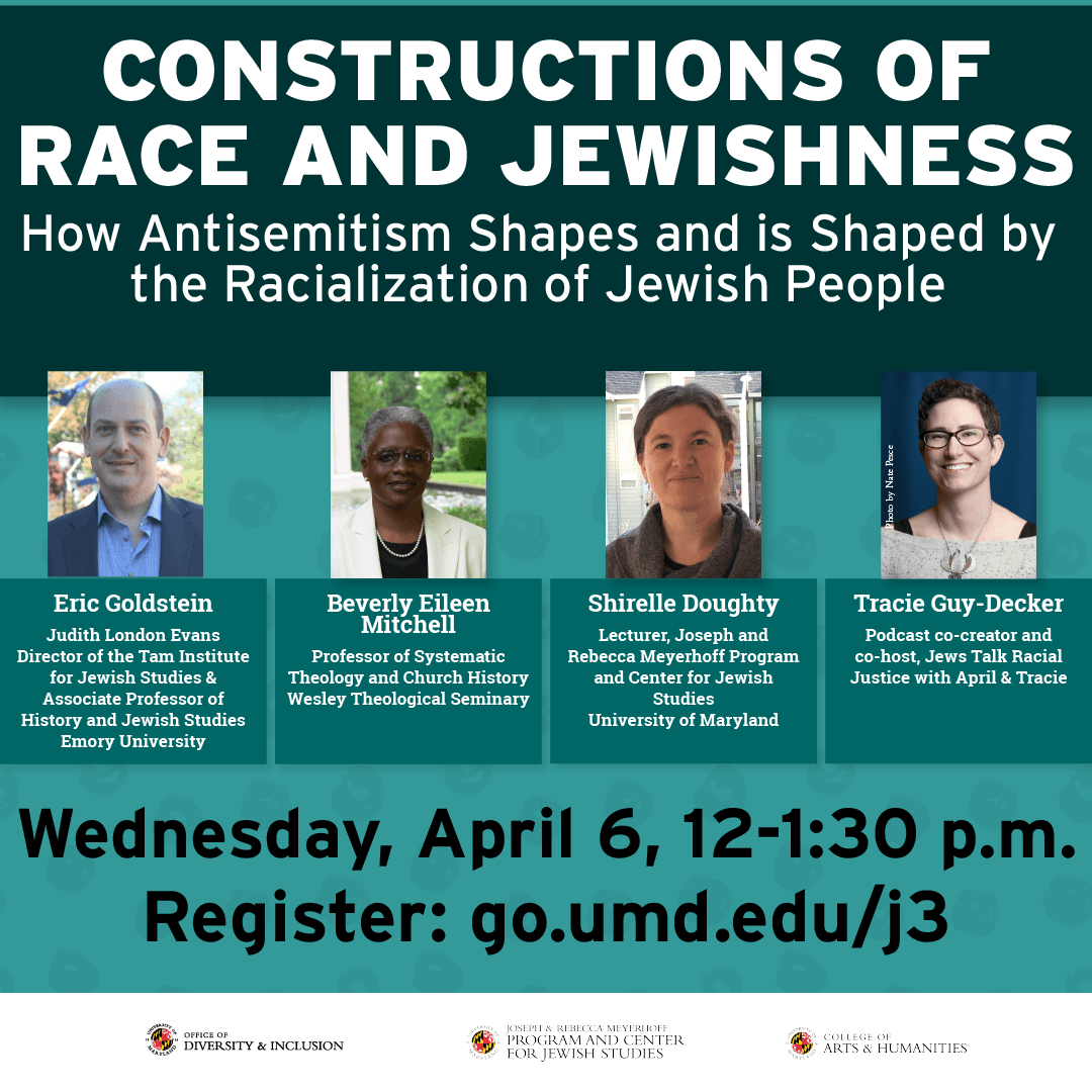 Constructions of Race and Jewishness event flyer with portraits of the speakers