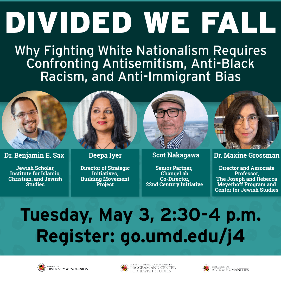 Divided We Fall event flyer with portraits of the speakers