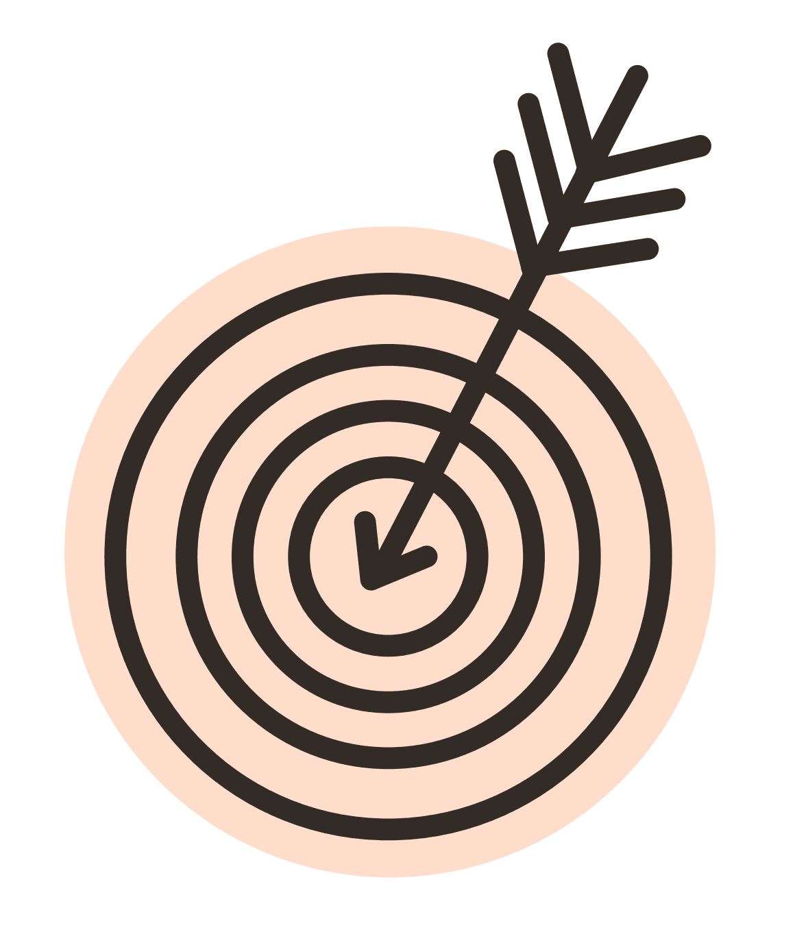 Illustration of concentric circles forming a bull's eye, and a feathered arrow pointing to it
