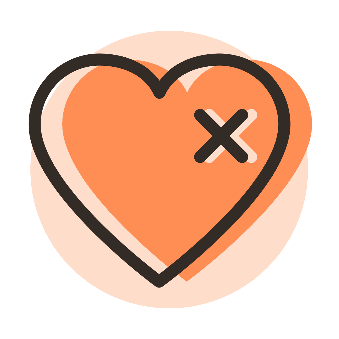 illustration of a heart with a X over the upper left site