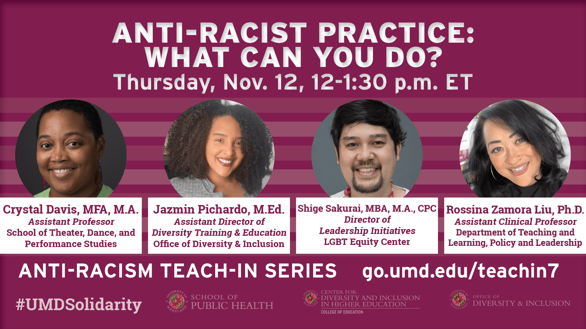 Anti-Racism practice event flyer with portraits of the speakers