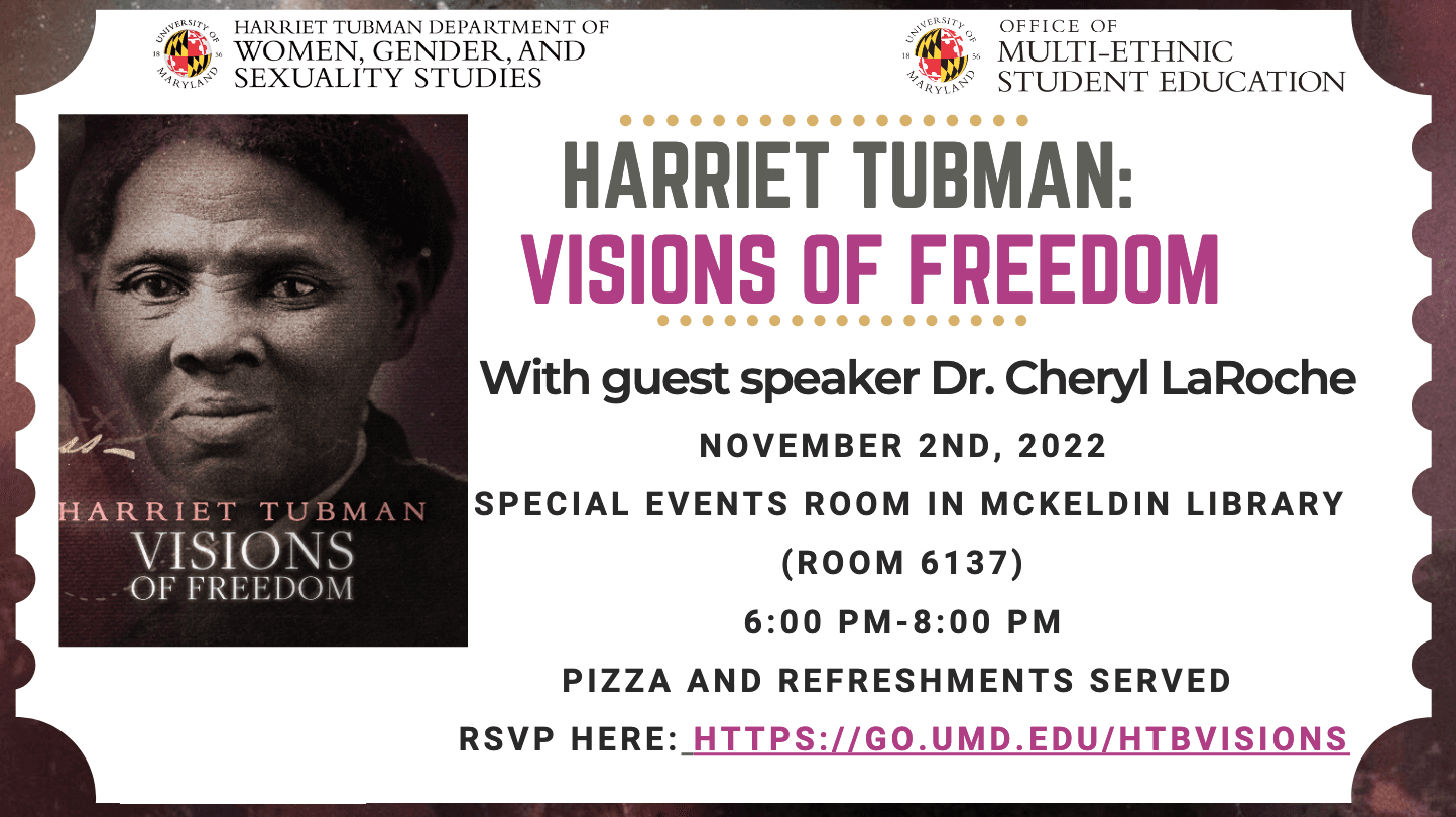 Movie ticket design with the movie poster and screening details for Harriet Tubman Visions of Freedom