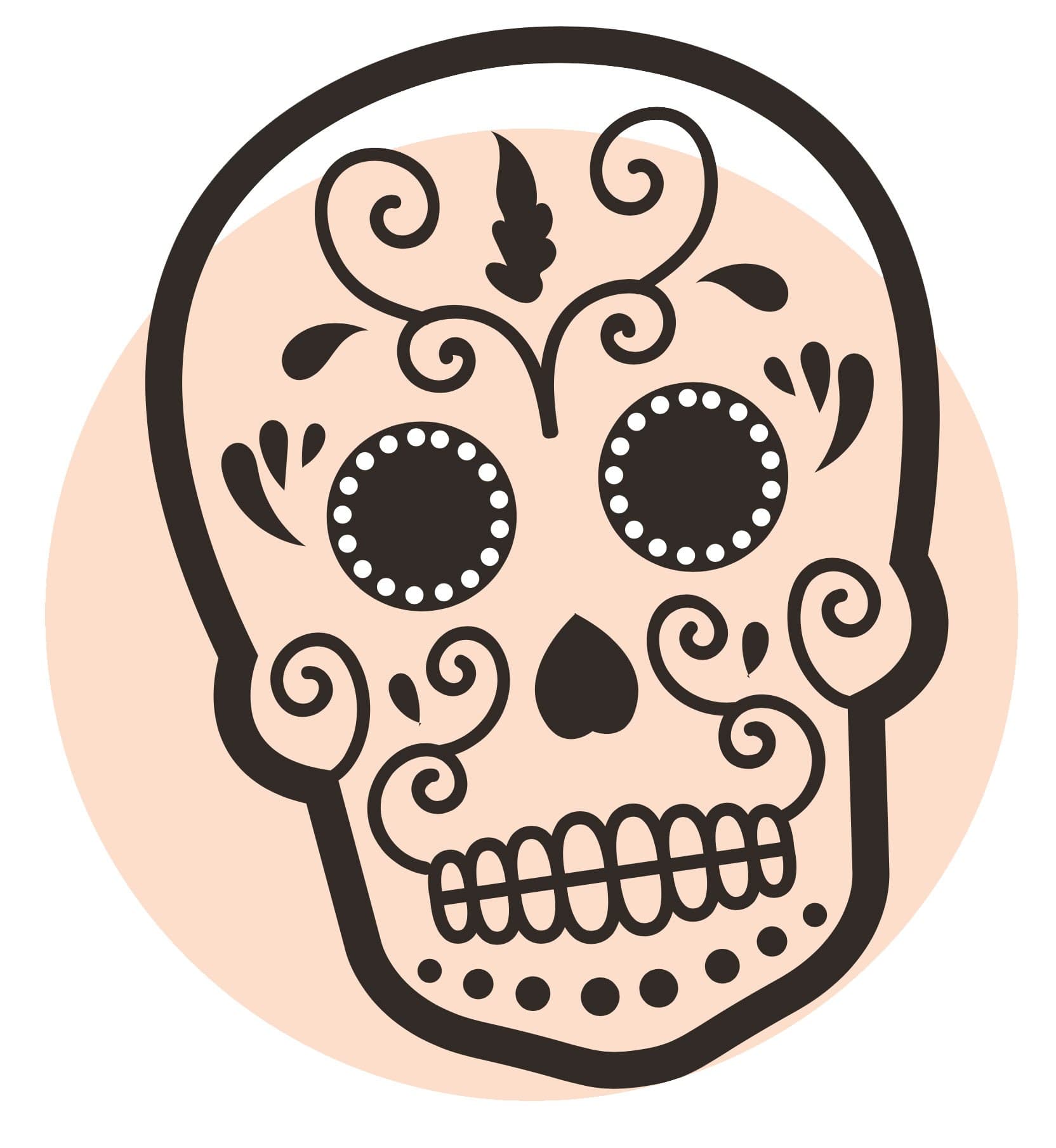 Illustration of a Cavalera "Painted" skull (sometimes called a sugar skull)