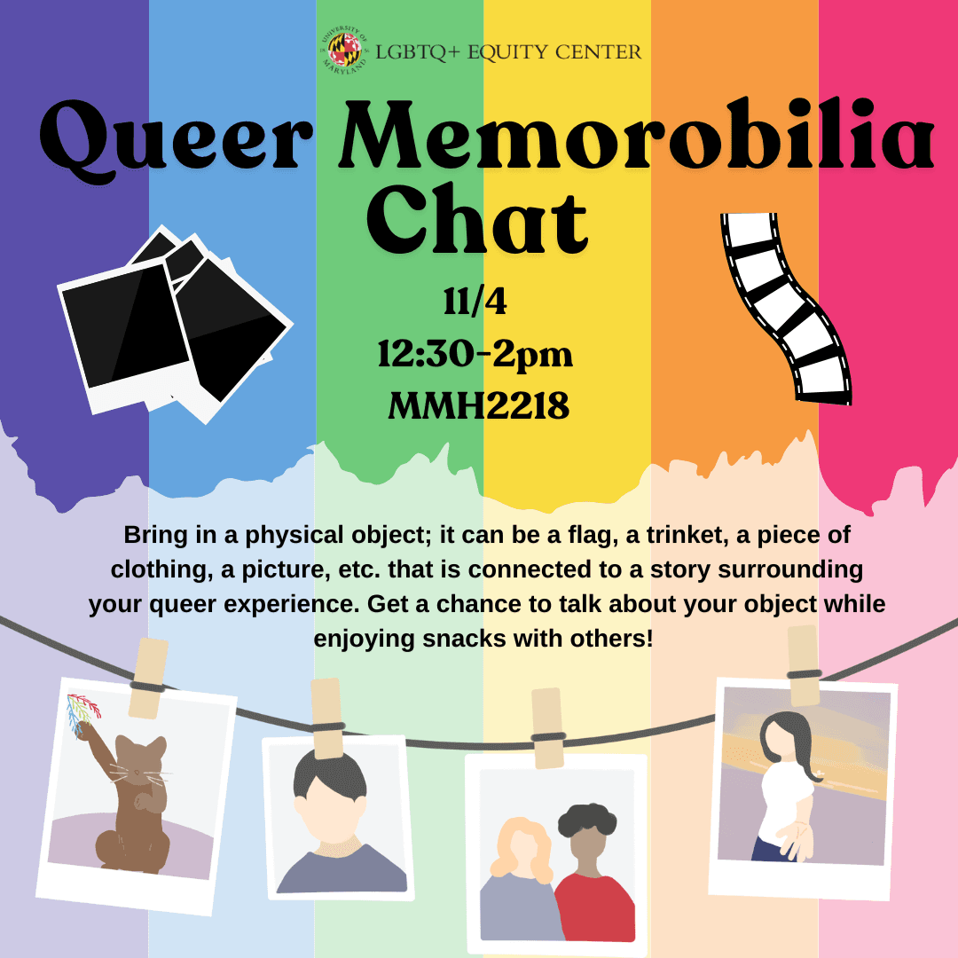 Square graphic with a rainbow background and images of photographs and film. Includes event details.