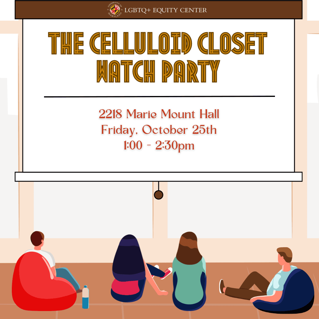 Square graphic showing people watching a screen with event details.