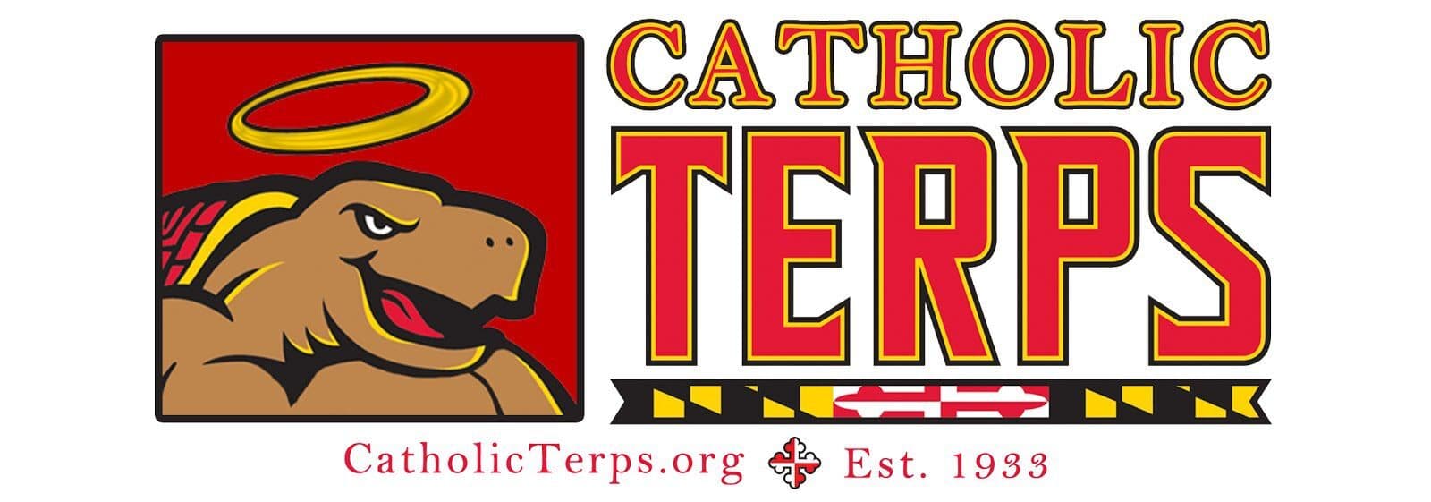 Catholic Terps.org est. 1933 - Testudo with a halo next to the words Catholic Terps.
