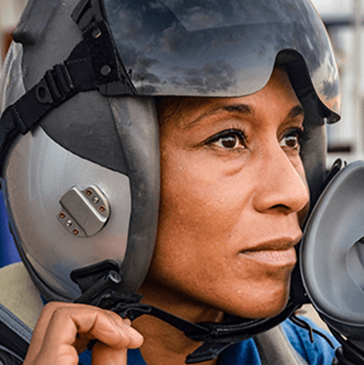 Jeanette Epps in pilot's helmet