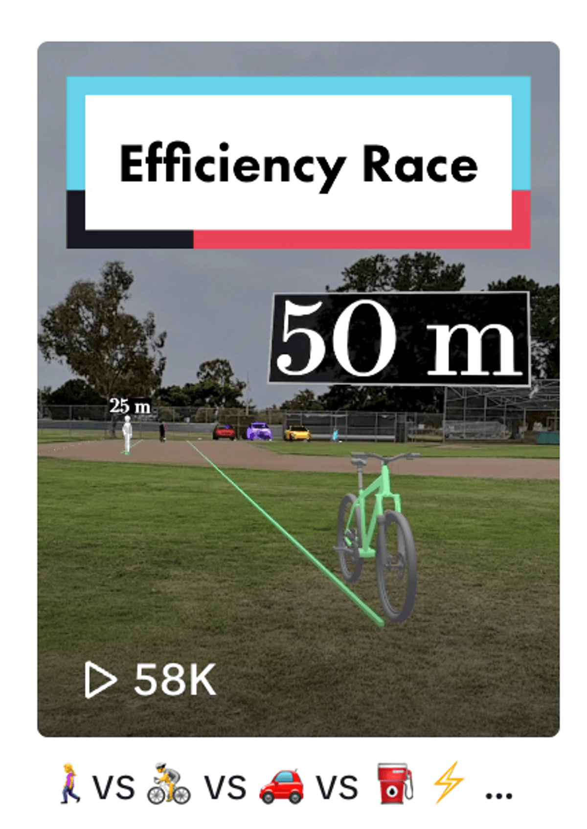 Screenshot of video with title "Efficiency race 50m".