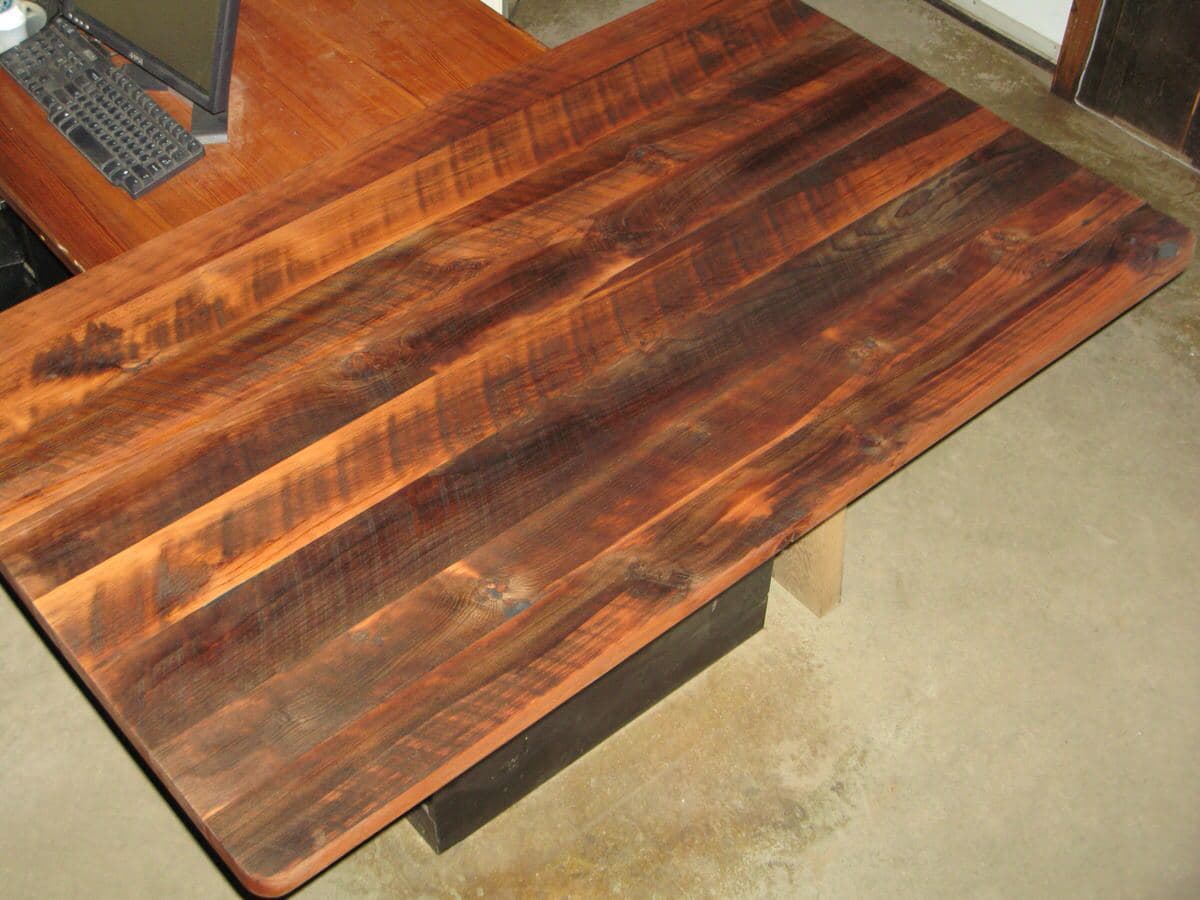 looking down on a Character Heart Pine Coffee Table Oil Finished