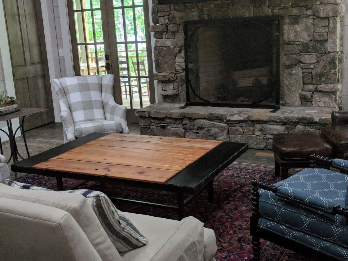 Heart Pine Coffee Table with black steel frame in flat rock, nc