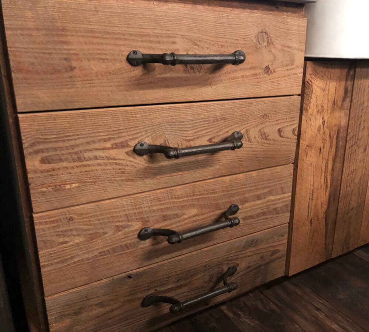 Pine drawers crafted from reclaimed wood.