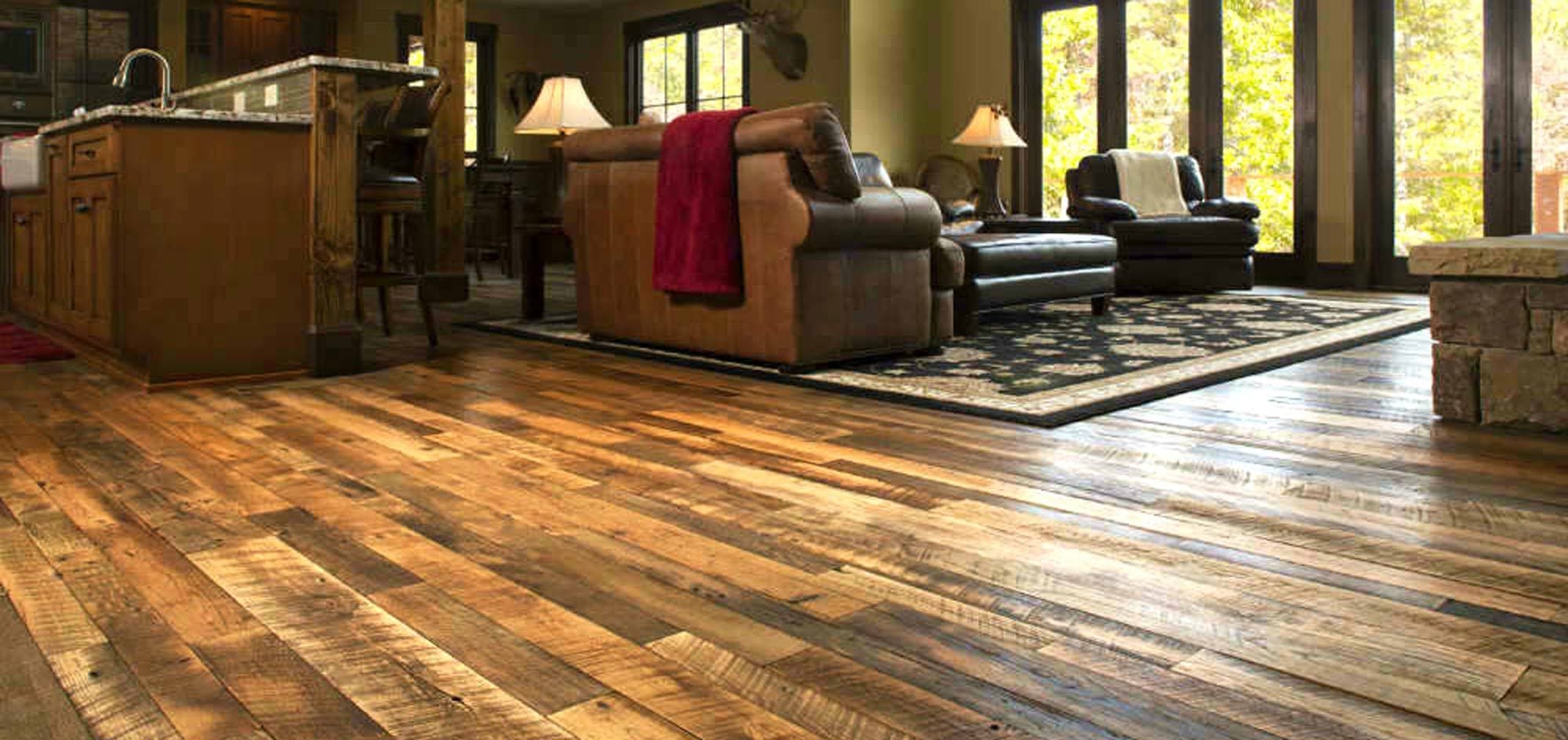 Reclaimed engineered hardwood floor in Black Mountain North Carolina.