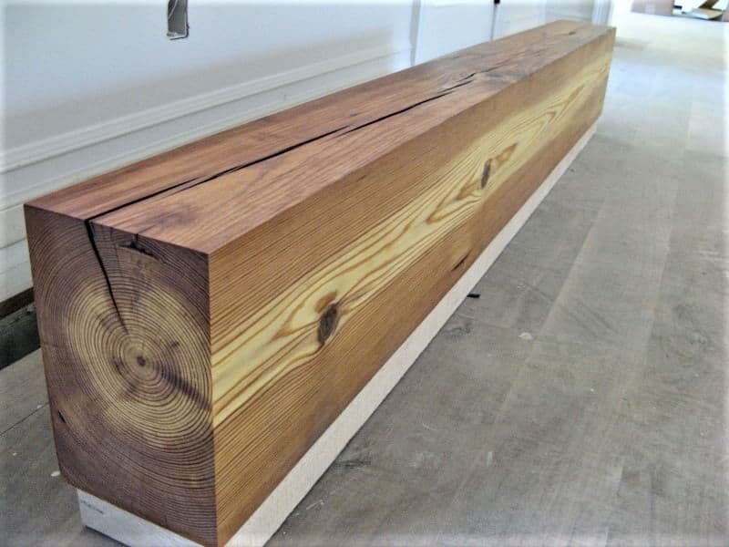 smooth planed heart pine mantel with a natural oil finish