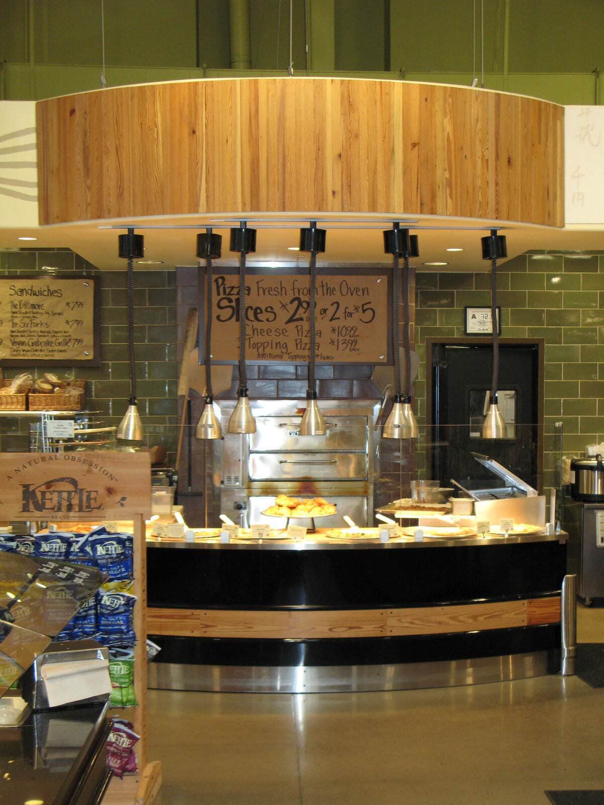 heart pine deli bar paneling accent at whole food store in raleigh nc