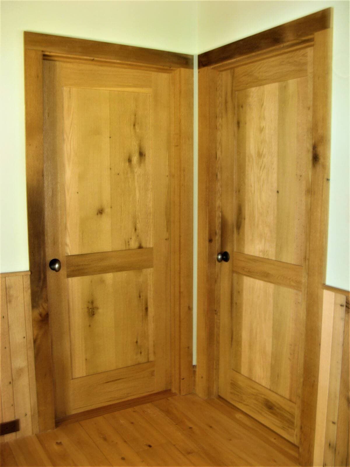 antique chestnut double doors in a corner in lake james nc