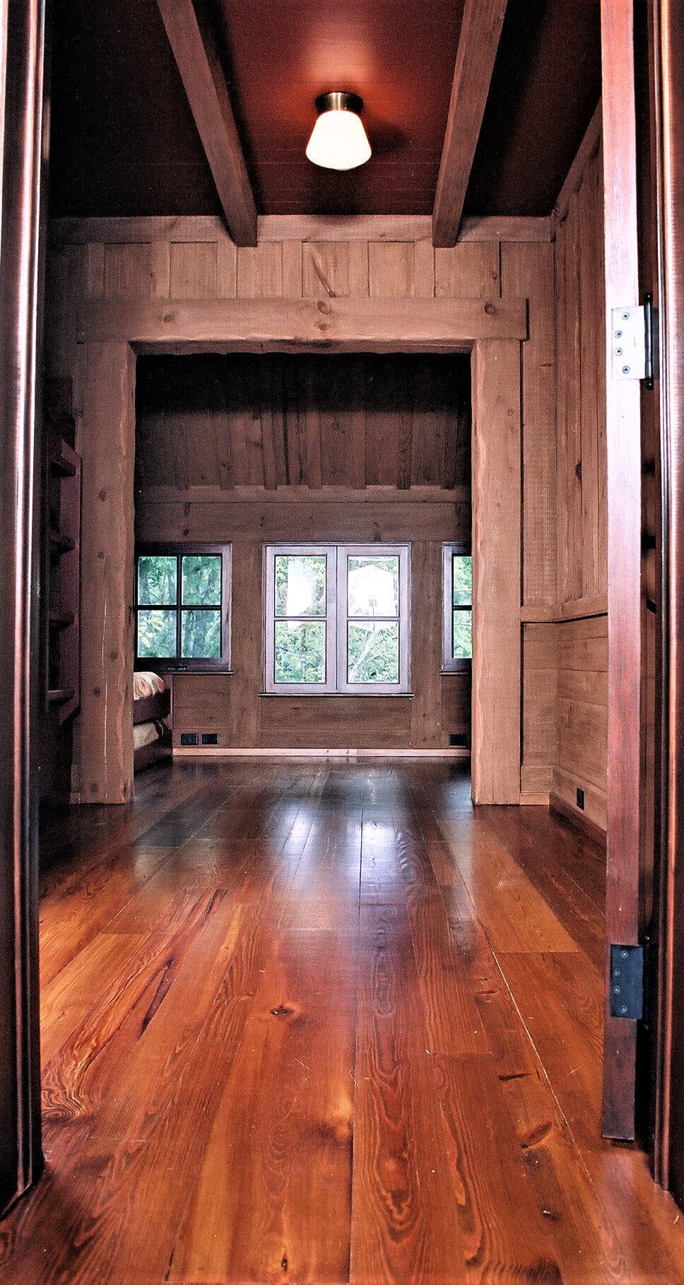 Antique heart pine flooring window view in Lake Toxaway NC