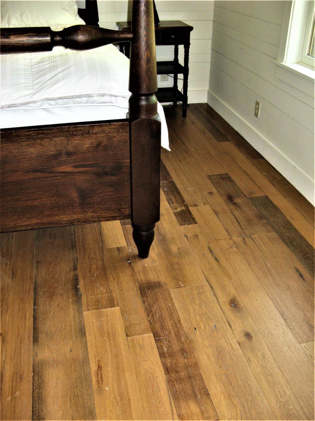 Classic wood flooring in bedroom.