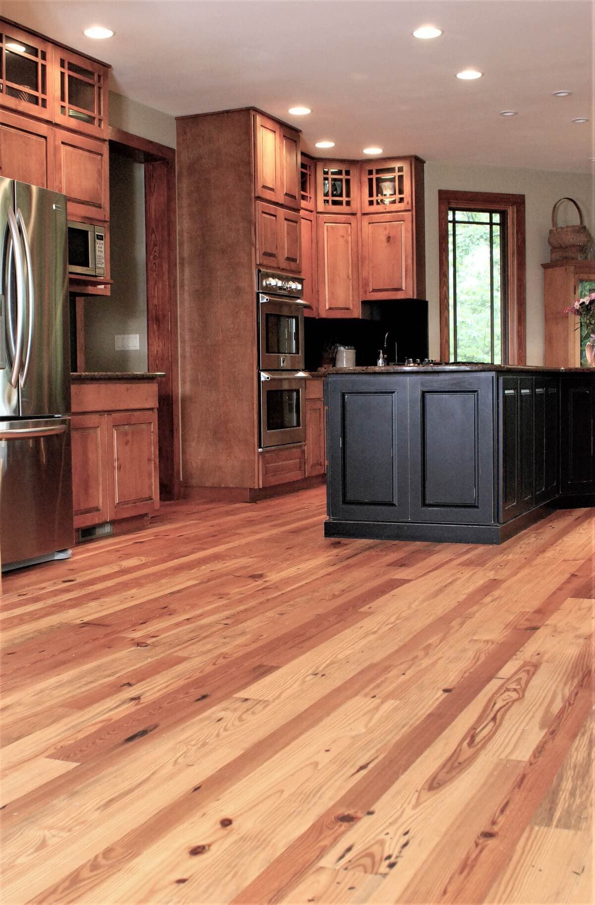 Cabin grade heart pine kitchen floor in hendersonville nc 2