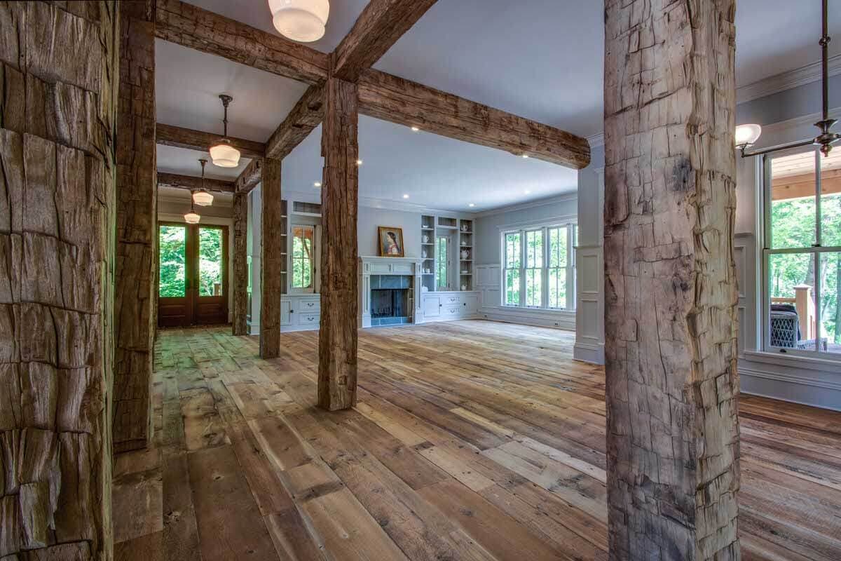 Hand hewn post and beams spaces in Lewes, Delaware residence