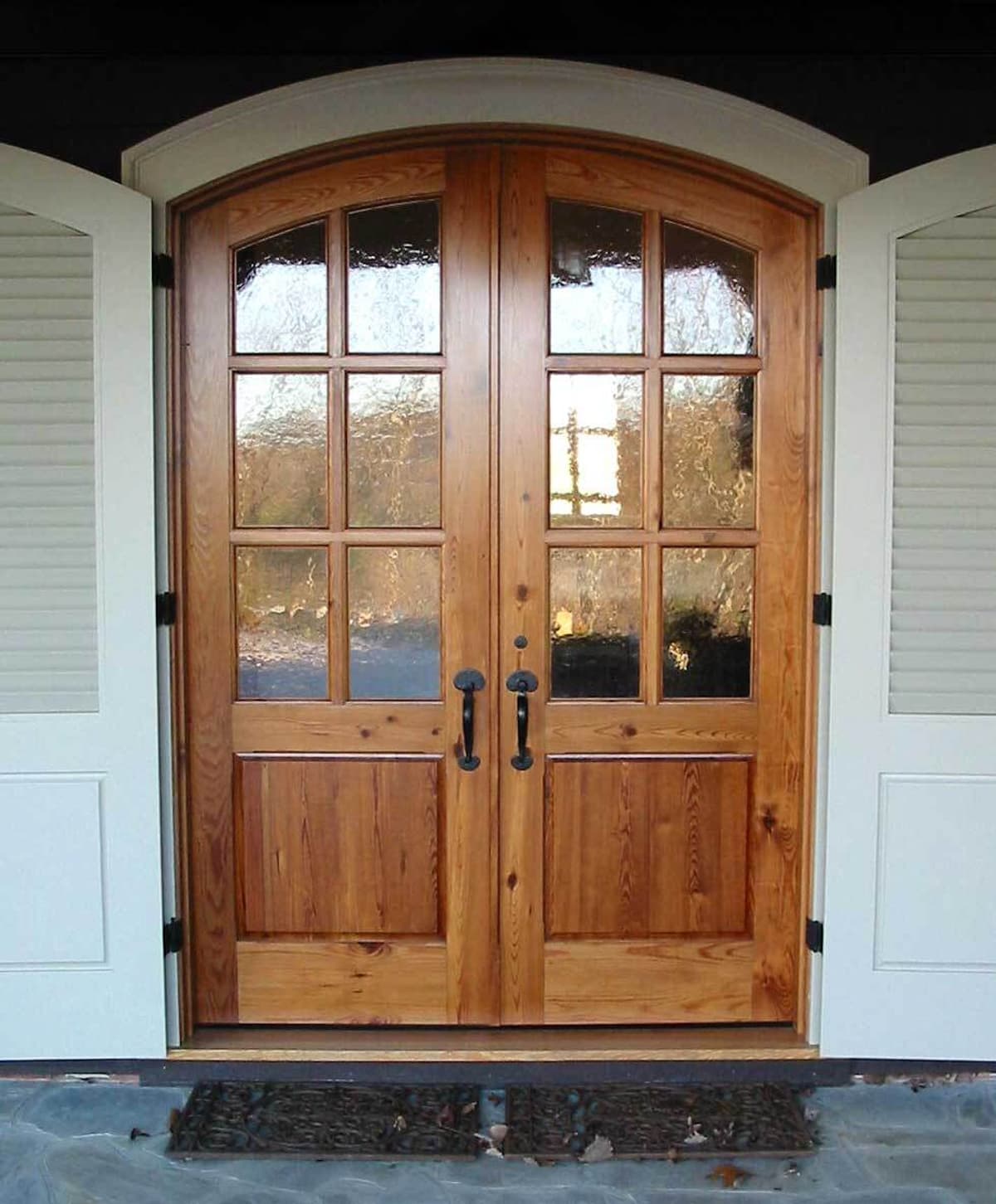 Reclaimed heart pine entry door to Lake Toxaway North Carolina home.