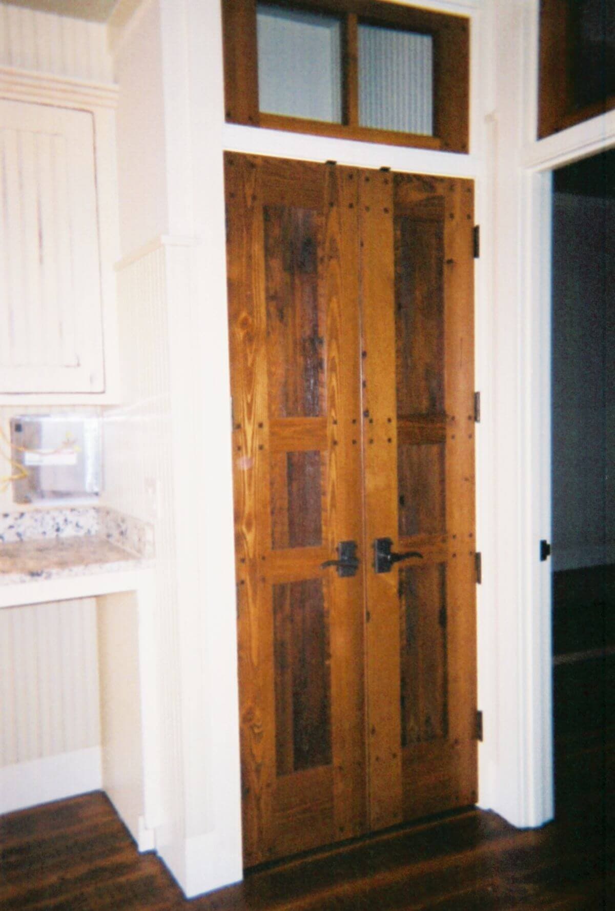 Heart pine french door with transom