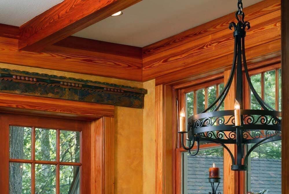 Solid heart pine ceiling beam.