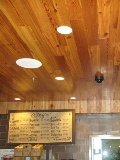 The Whole Foods in Raleigh utilizing Whole Log Reclaimed ceiling wood to earn LEED points.