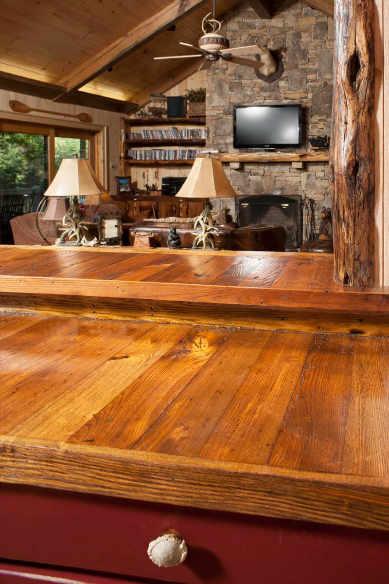 Reclaimed Chestnut kitchen countertop in Lake Toxaway North Carolina home.