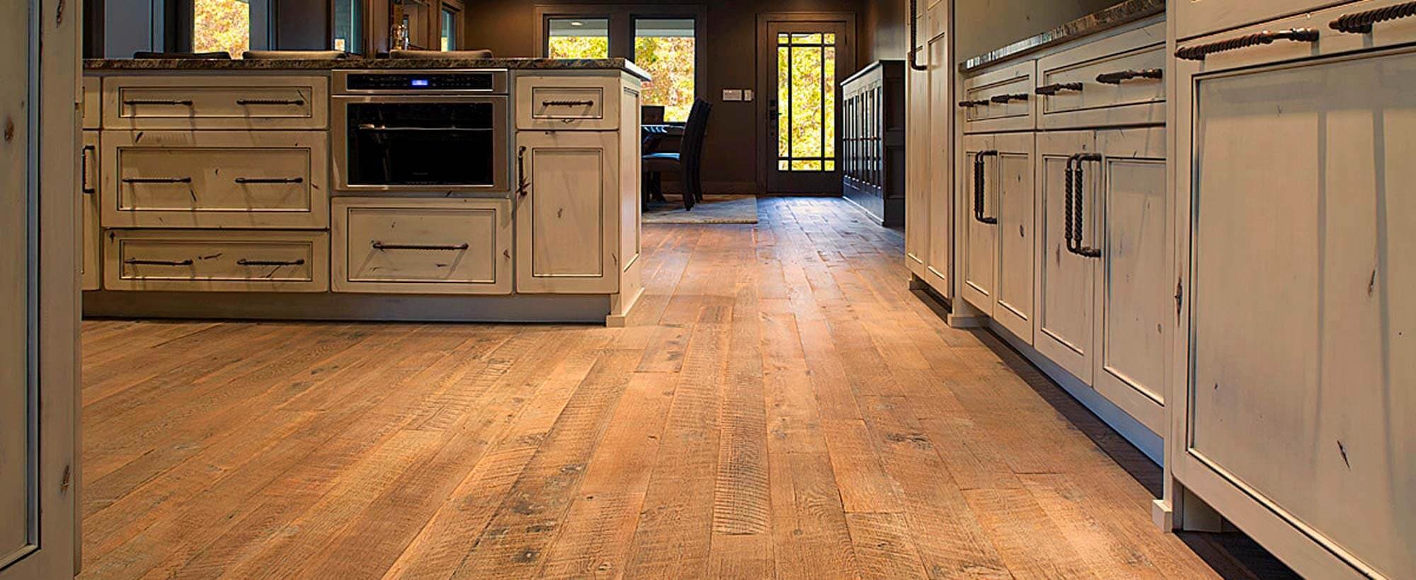 Reclaimed oak flooring in Candler North Carolina kitchen.