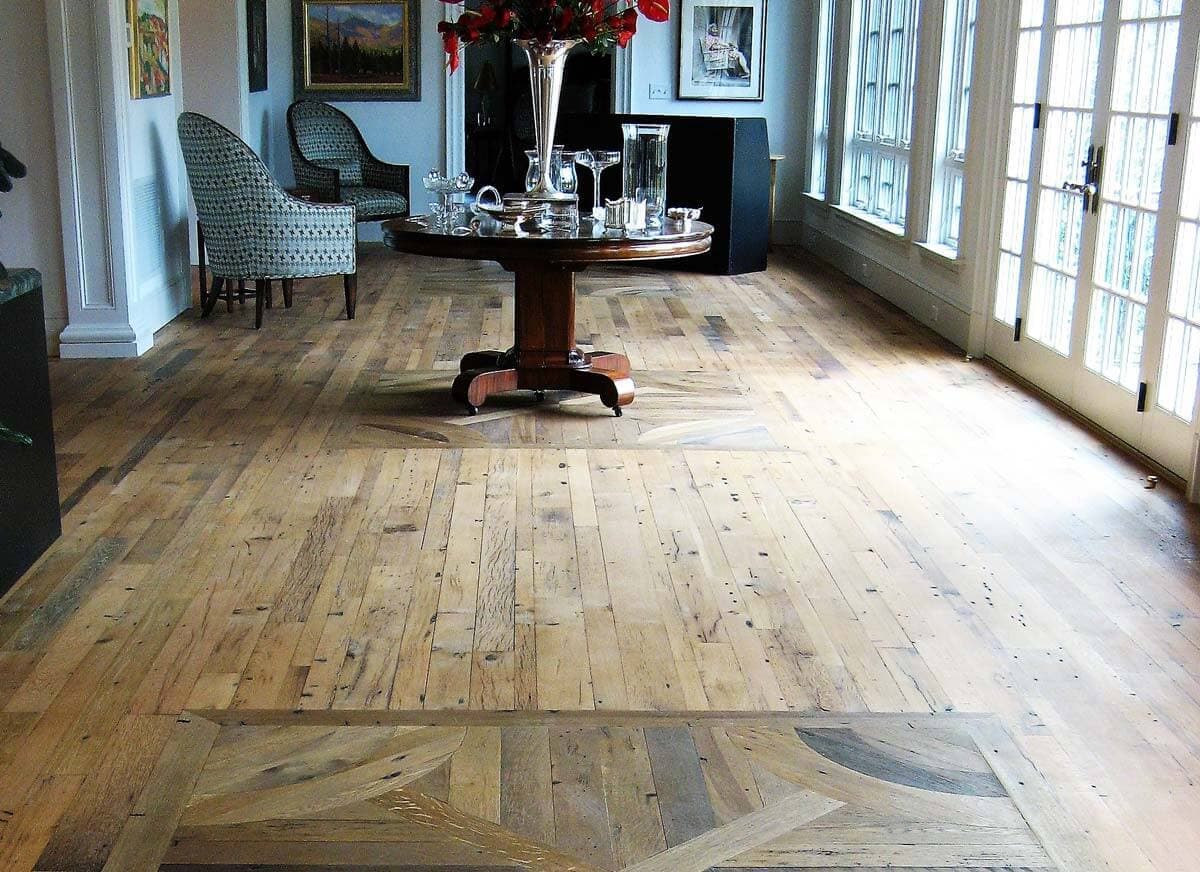 Reclaimed White Oak flooring with inlay