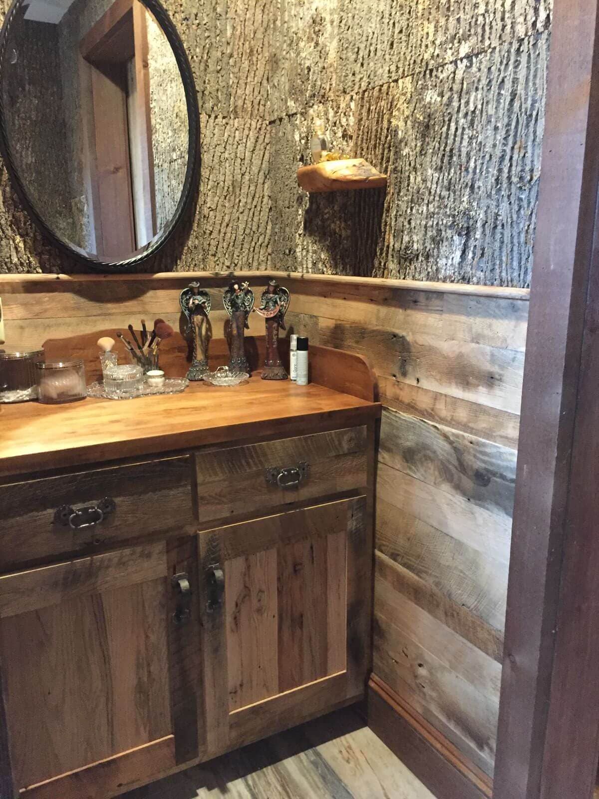Reclaimed wood character in a bathroom in lake toxaway, nc