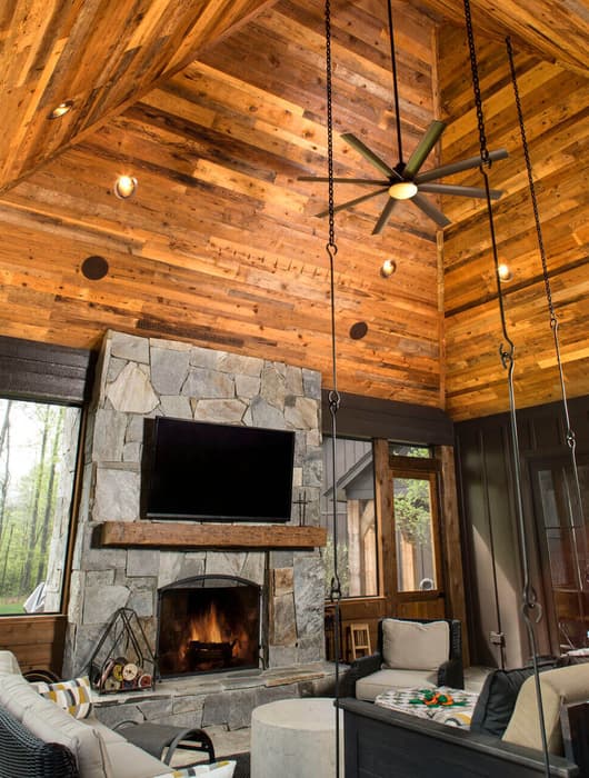 Reclaimed wood ceiling.