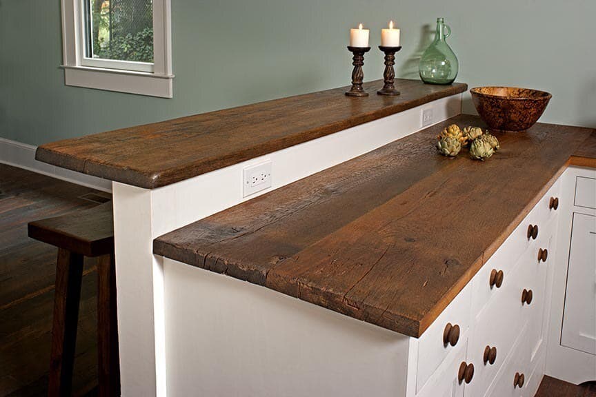 Reclaimed wood countertop made from Oak in Greenville South Carolina kitchen.