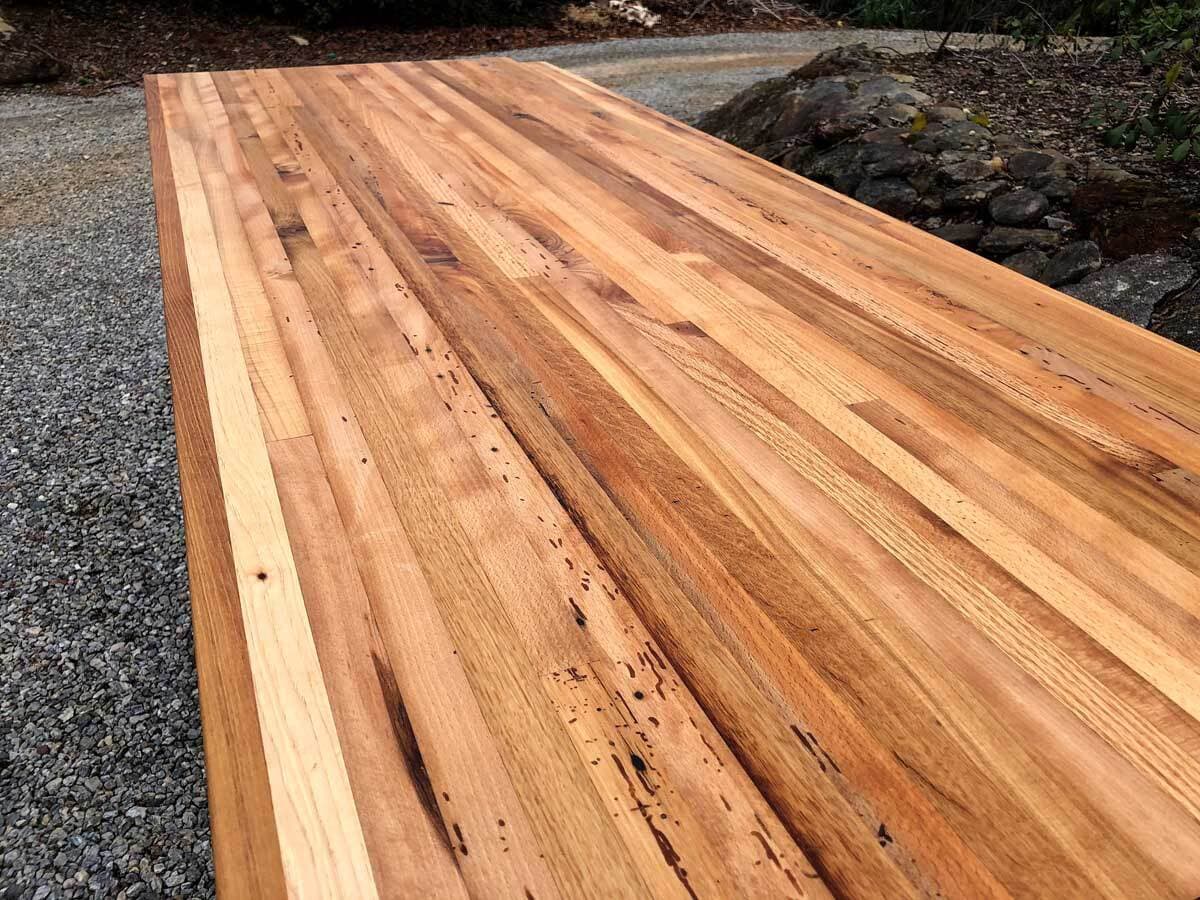 Reclaimed wood to be used for custom countertops.