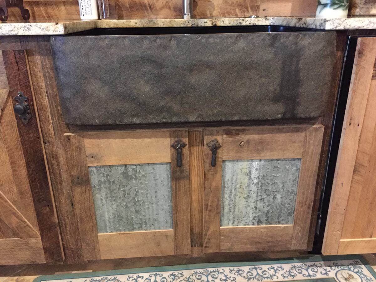 rustic hardwood and tin two door cabinet profile