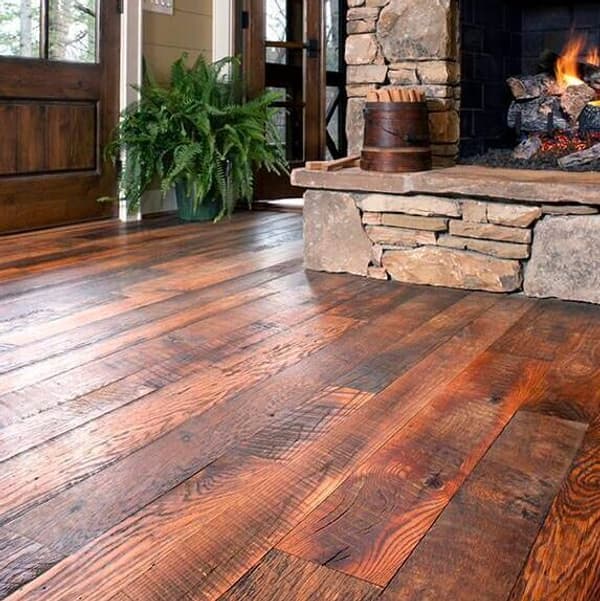 Rustic reclaimed oak flooring.