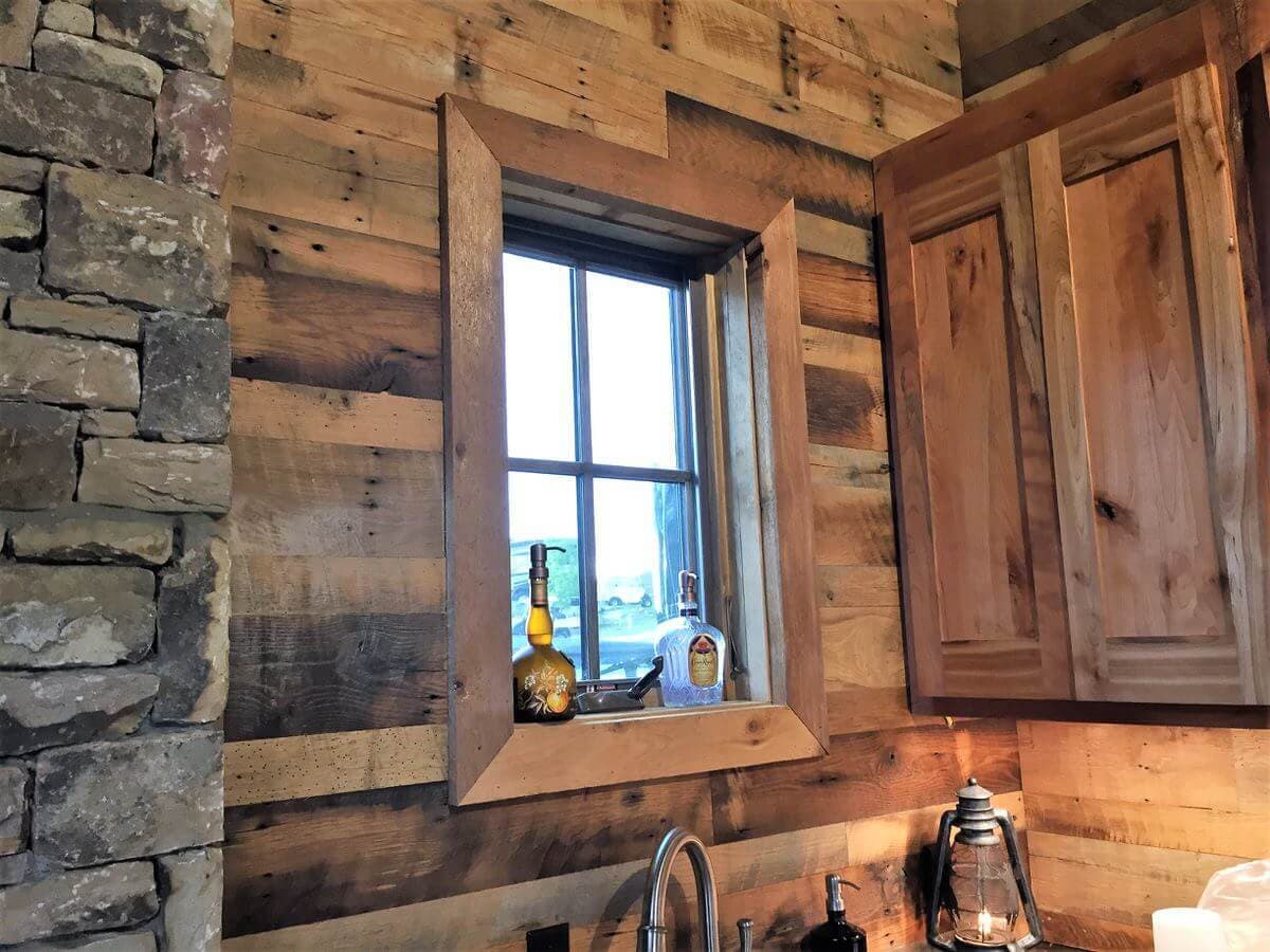 rustic wall cladding and window trim in a kitchen, lake toxaway, nc