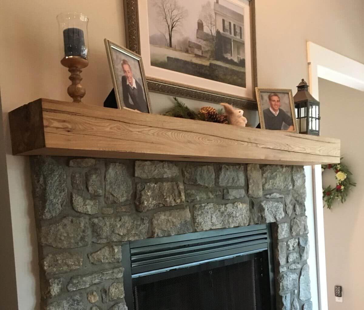 Ash wood mantel with smooth planed finish.