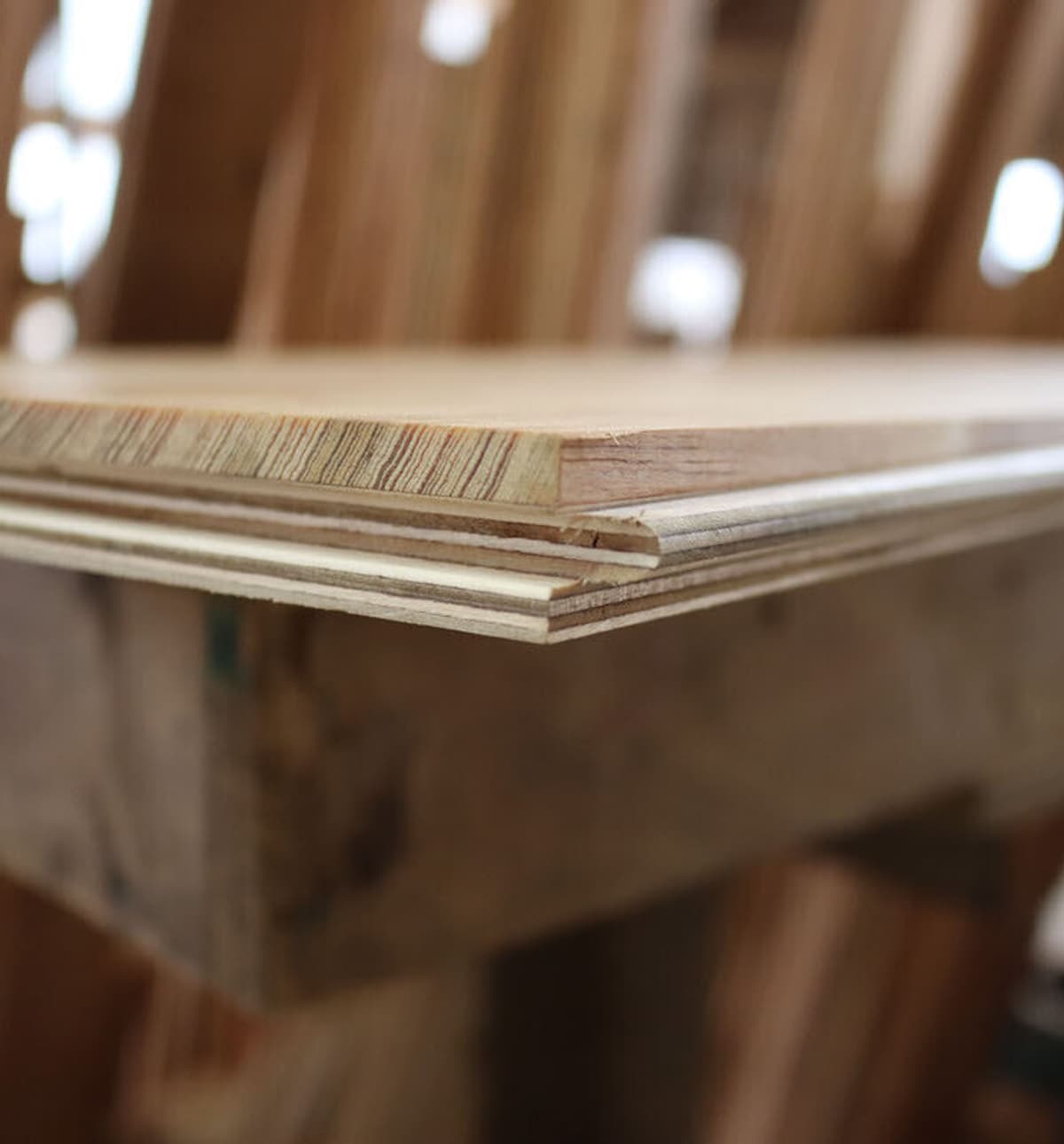 Thick wear layer close up reclaimed engineered flooring board.